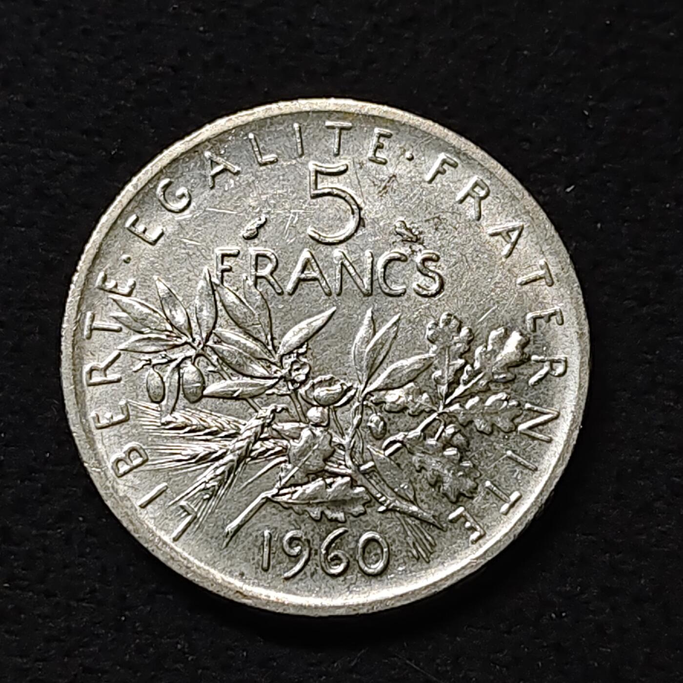 【全场包邮】纯粹捡漏拍474场（免费代拍第11场） 法国1960年播种女神5法郎银币