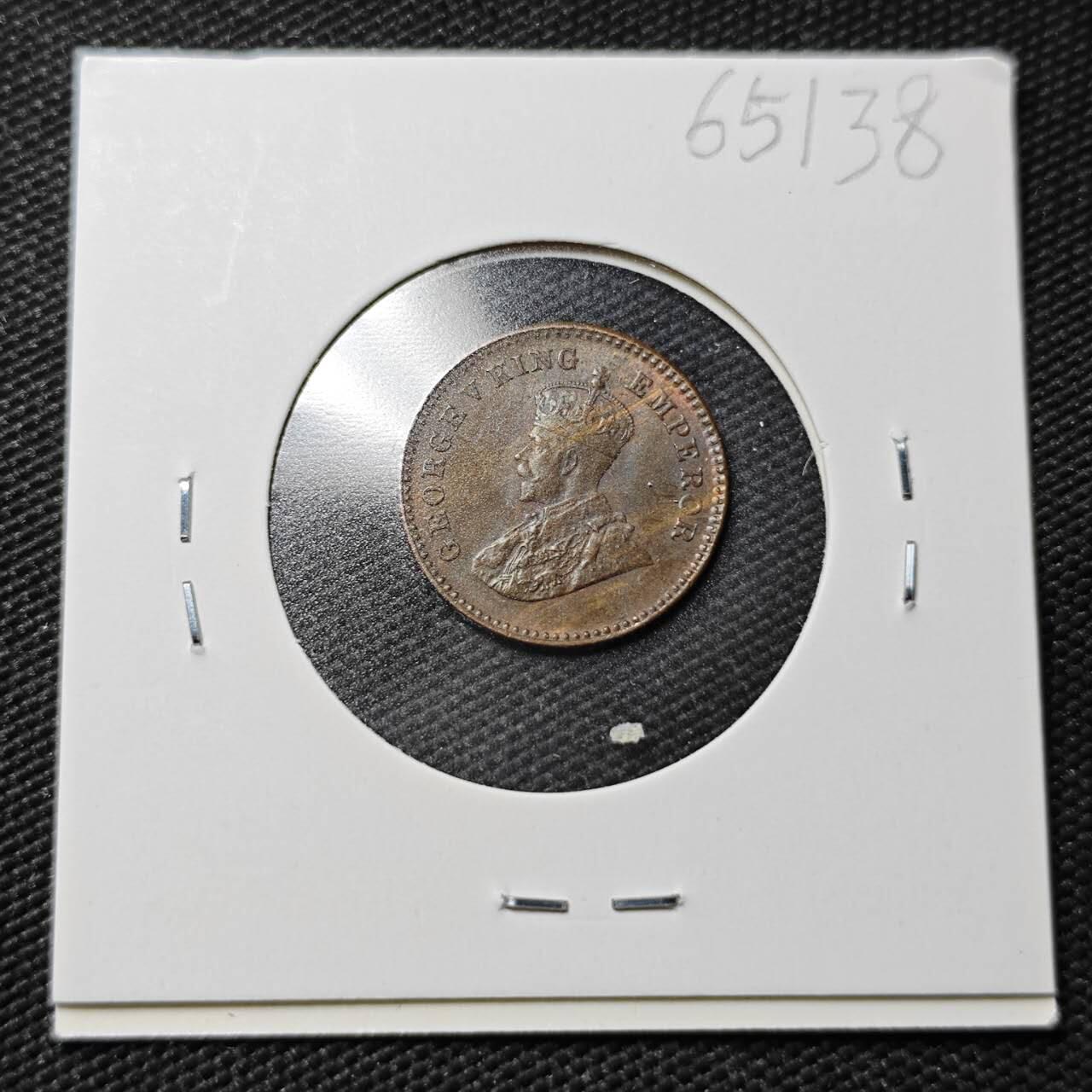 KK钱币收藏小铺  第365场  2月预留时间 周末发货  1929英属印度1/12安娜铜币