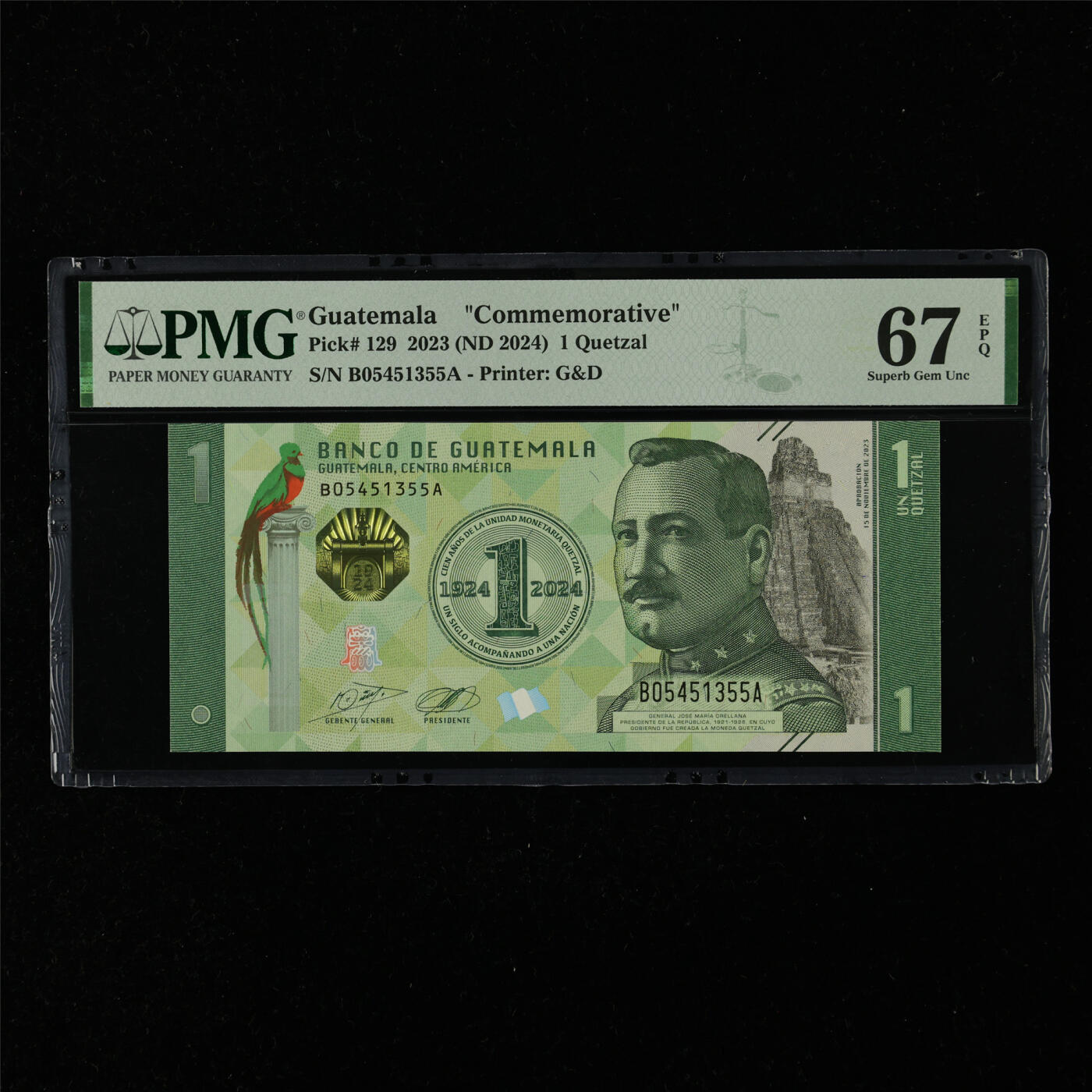 【亘邦集藏】第216期拍卖 2023年 危地马拉纪念钞1格查尔 PMG 67EPQ B05451355A