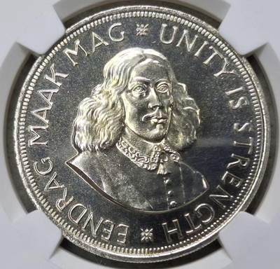 【礼羽收藏】🌏世界钱币拍卖第110期 - 南非1964年吕贝克跳羚羊50分精制银币NGC-PF66，PROOF精制币，包浆醇厚润泽又犀利，币面清爽干净又漂亮，状态一流，顶级高分。