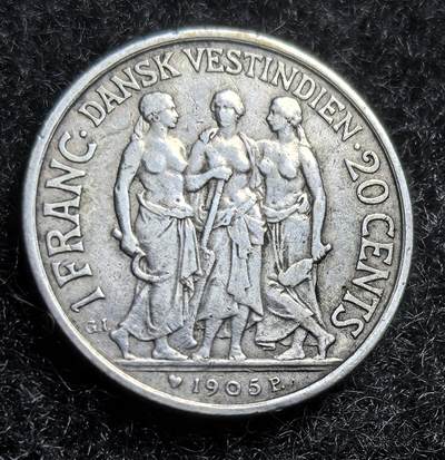 西班牙、丹属西印度、法属殖民地、乌拉圭银币古铜币，周五晚上九点倒数截拍，满百包邮，可寄存半年，喜欢朋友微信扫描二维码可直接参拍 - 好品丹属西印度1905年20分银币，km79