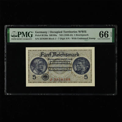【亘邦集藏】第215期拍卖 - 1940-45年 德国5马克 PMG 66EPQ 3378388