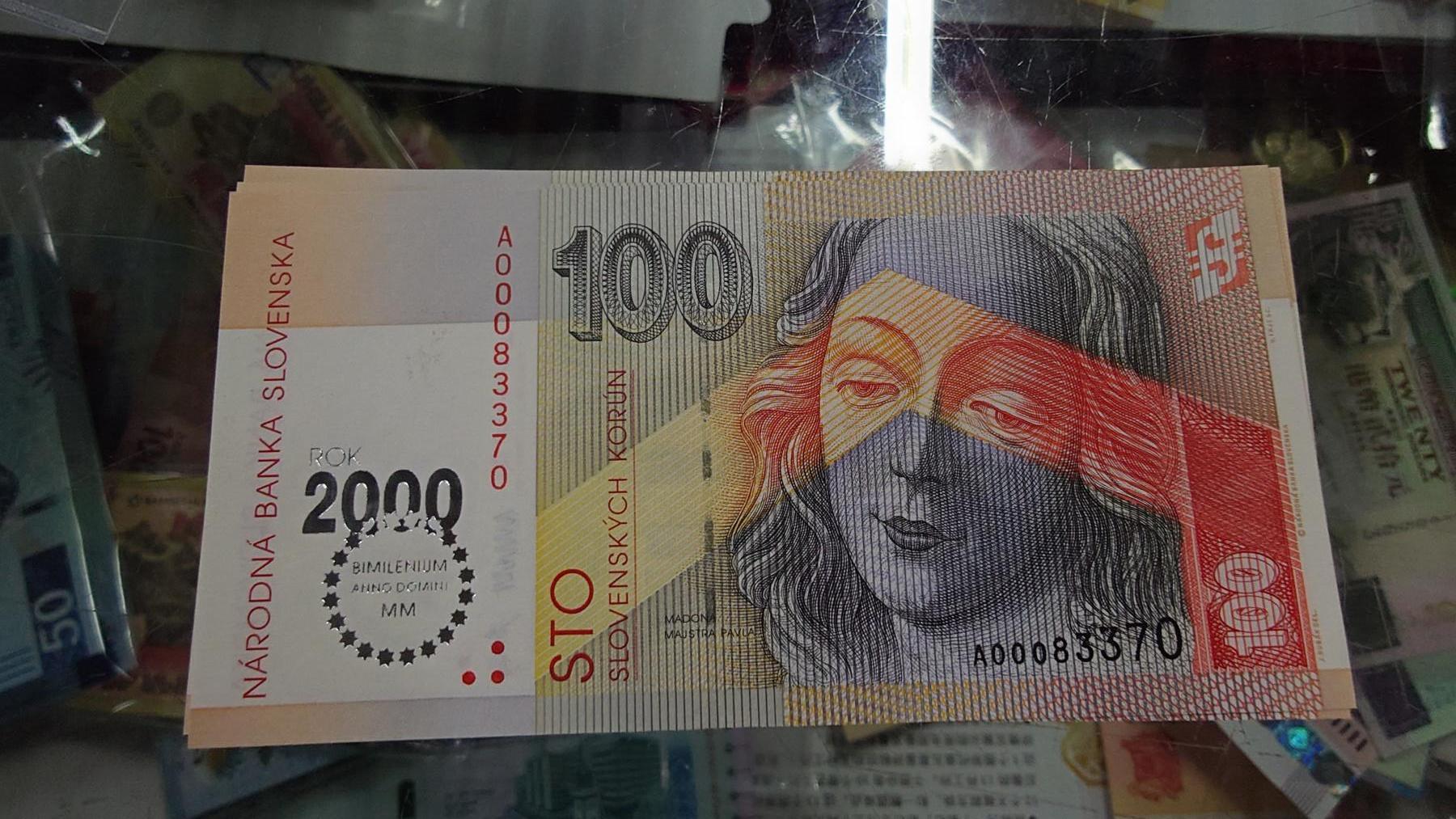 世界钱币～微拍第213期暨2025年第53期  部分库存清仓选号 2000年斯洛伐克100克朗 纪念钞全新绝品无4尾号3370