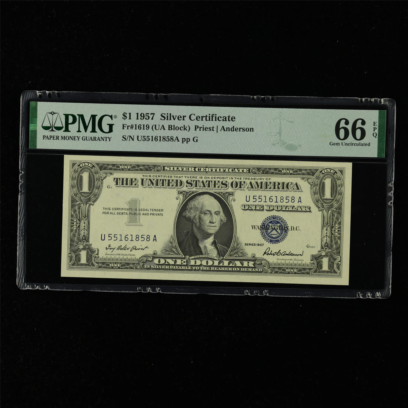 【亘邦集藏】第216期拍卖 1957年 美国1美元 PMG 66EPQ U55161858A