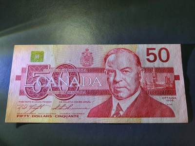 11月9号晚上8点 外国纸币自动截拍第54场 - 加拿大50元 630000狮子号 几乎全新