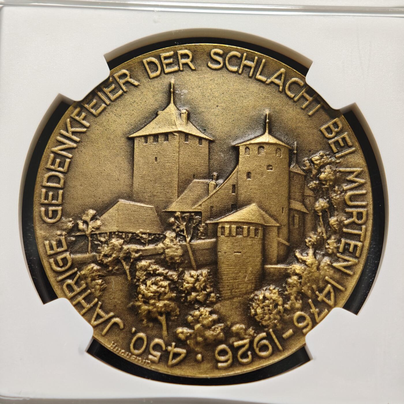 【德藏】世界币章拍卖第152期（拍品征集中~欢迎藏友联系） 1926年 瑞士穆尔滕战役450周年纪念铜章  浮雕感极强 人物刻画传神 NGC MS64BN 穆尔滕战役‌是1476年瑞士联邦与勃艮第公国在瑞士穆尔滕地区爆发的关键战役(详细介绍请看拍品介绍)