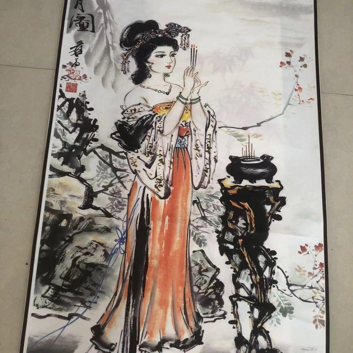 听雨轩（19）仿古装饰画专场  张大千人物画 四大美女之貂蝉拜月 （仿古装饰画）