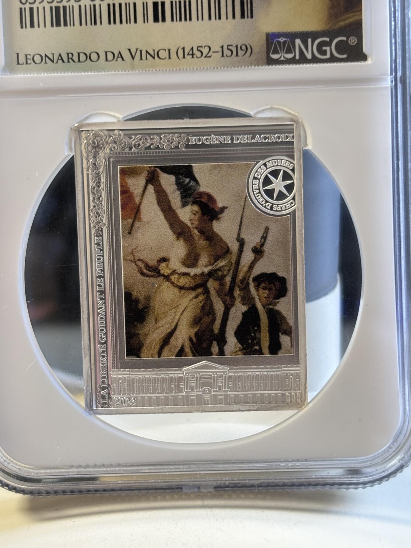 第181期拍卖  2023年法国10欧精制纪念彩色银币 自由指引人民NGC PF69 特殊蒙娜丽莎标，999银，22.2克