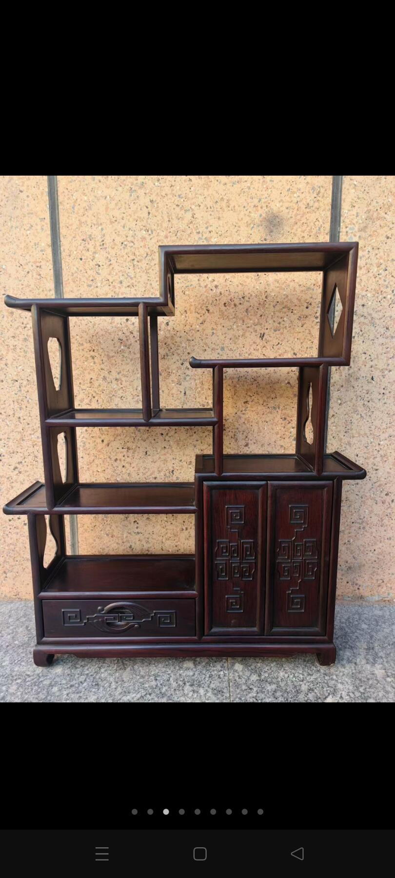 民国时期老红木（大红酸枝交趾黄檀）博古架一对，造型独特独树一帆，传承百年老皮壳老包浆卯榫结构，整体结实不松动经济实惠耐用，入手即用无需忧虑！