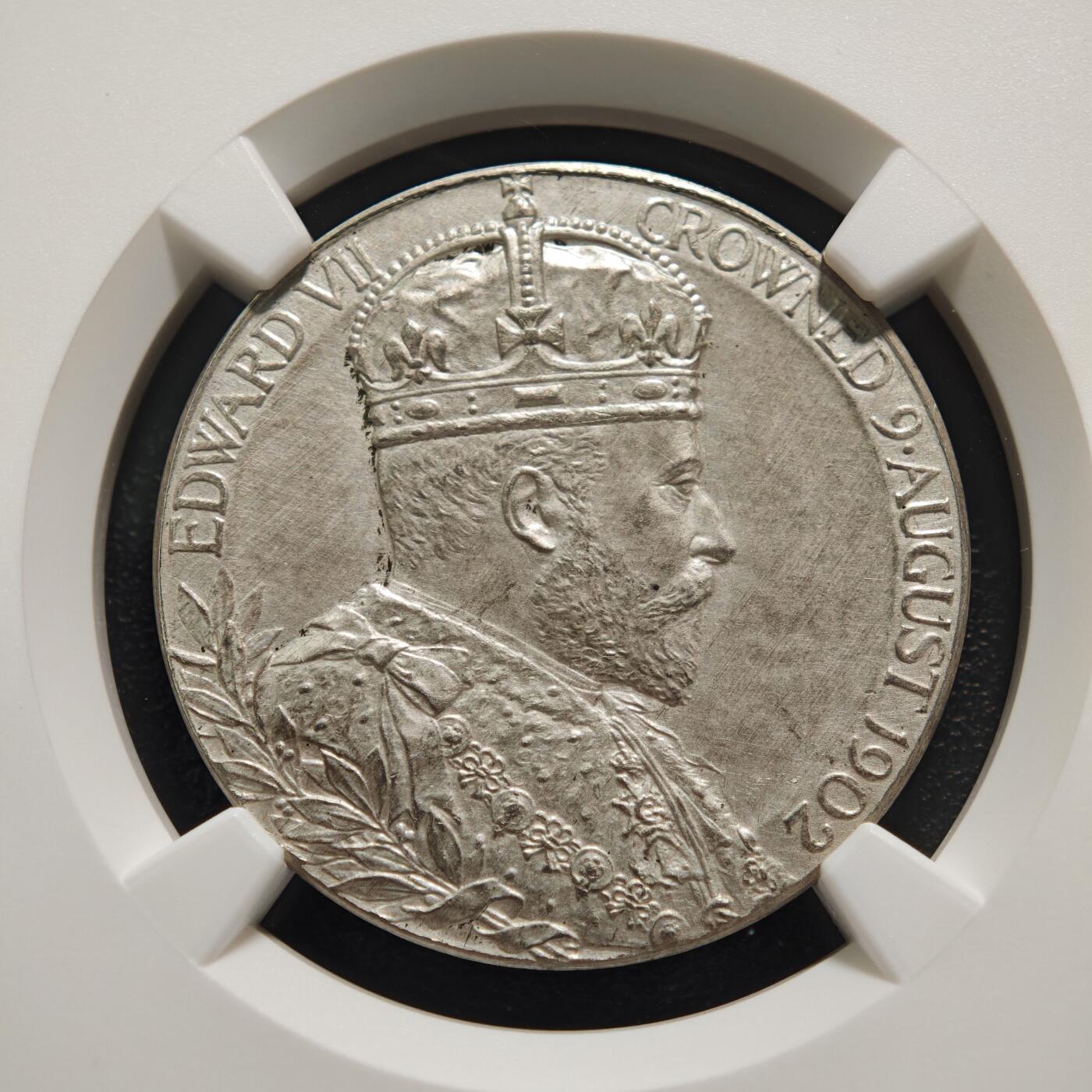 【德藏】世界币章拍卖第152期（拍品征集中~欢迎藏友联系） 1902年 英国爱德华七世加冕纪念银章 经典品种 人物肖像刻画传神 NGC MS62 (人物简介请看拍品介绍)