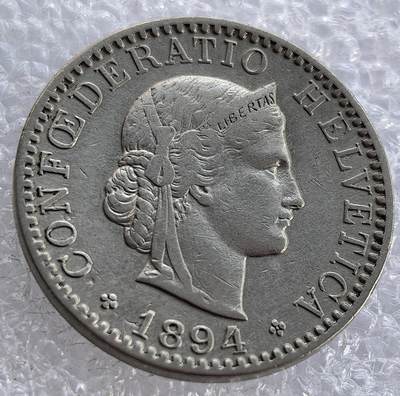  外国优质老铜币银币，周六九点倒数截拍，满百包邮，可寄存半年，喜欢朋友微信扫描二维码可直接参拍 - 瑞士1894年20分