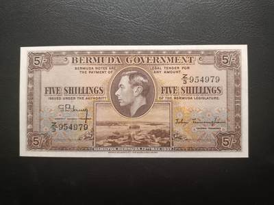 2025十一月第二期，总第200期 - 英属百慕大1937版5先令AUNC，乔治六世国王和总督府徽章