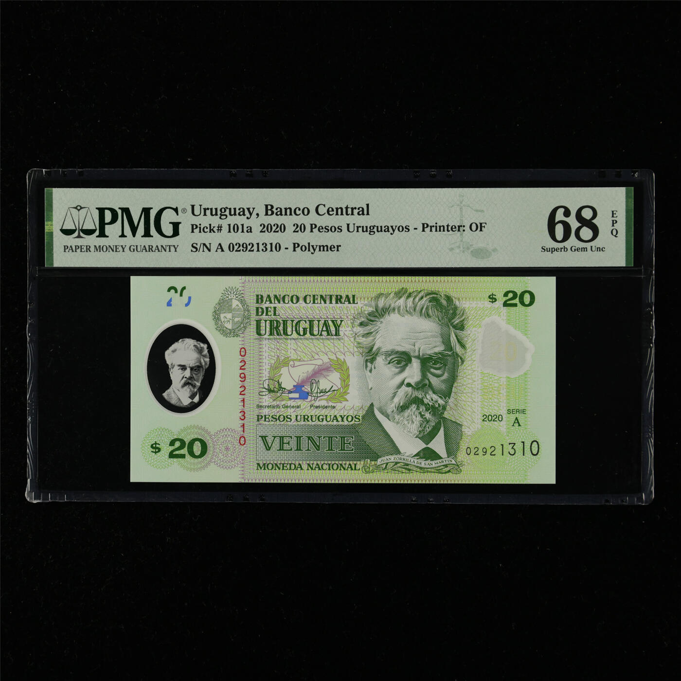 【亘邦集藏】第215期拍卖 2020年 乌拉圭20比索 PMG 68EPQ A 02921310