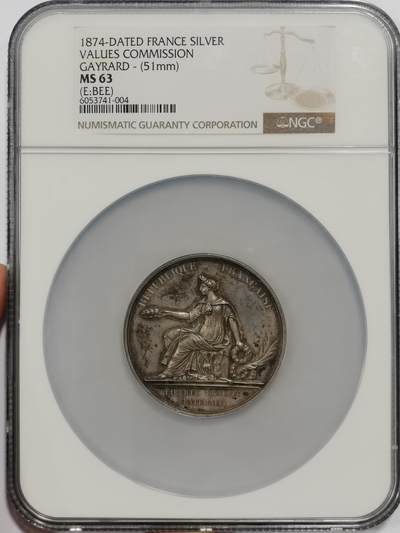 博洋堂“物美丰成”11月精品专场暨第145期（全场包邮） - NGC MS63 法国1874年物价局委员会51mm早期原铸巨大银章，蜜蜂银标9成银！超高浮雕女神像，和后铸粗糙版不可同日而语！唯一冠军分！