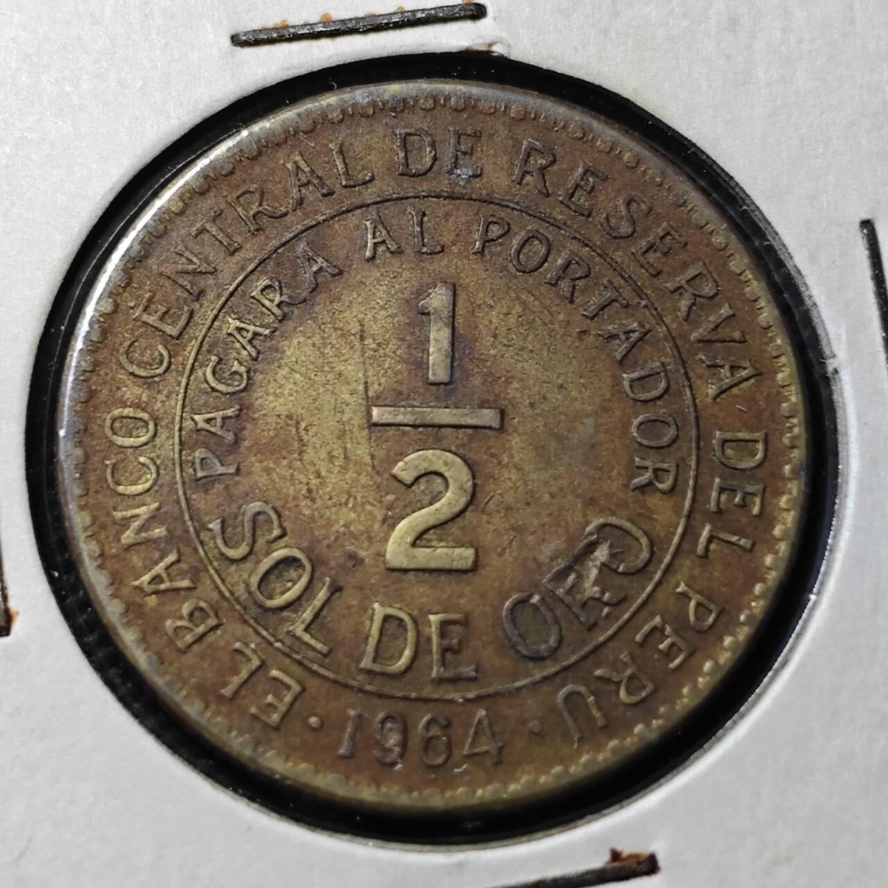 KK钱币收藏小铺  第365场  2月预留时间 周末发货  1964秘鲁1/2索尔铜币