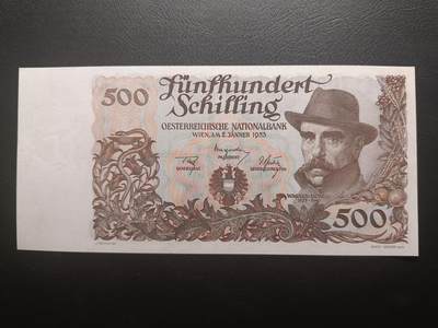 2025十一月第二期，总第200期 - 奥地利1953版500先令AUNC无47，作为奥地利早期纸币系列最高面值而极其稀有，正面是医学家和心理学家瓦格纳.尧雷格（此人虽然医学成果众多但政治上思想极端右翼，是个充满争议的人物），背面是维也纳大学，作为奥地利纸币史上非常经典的名誉品
