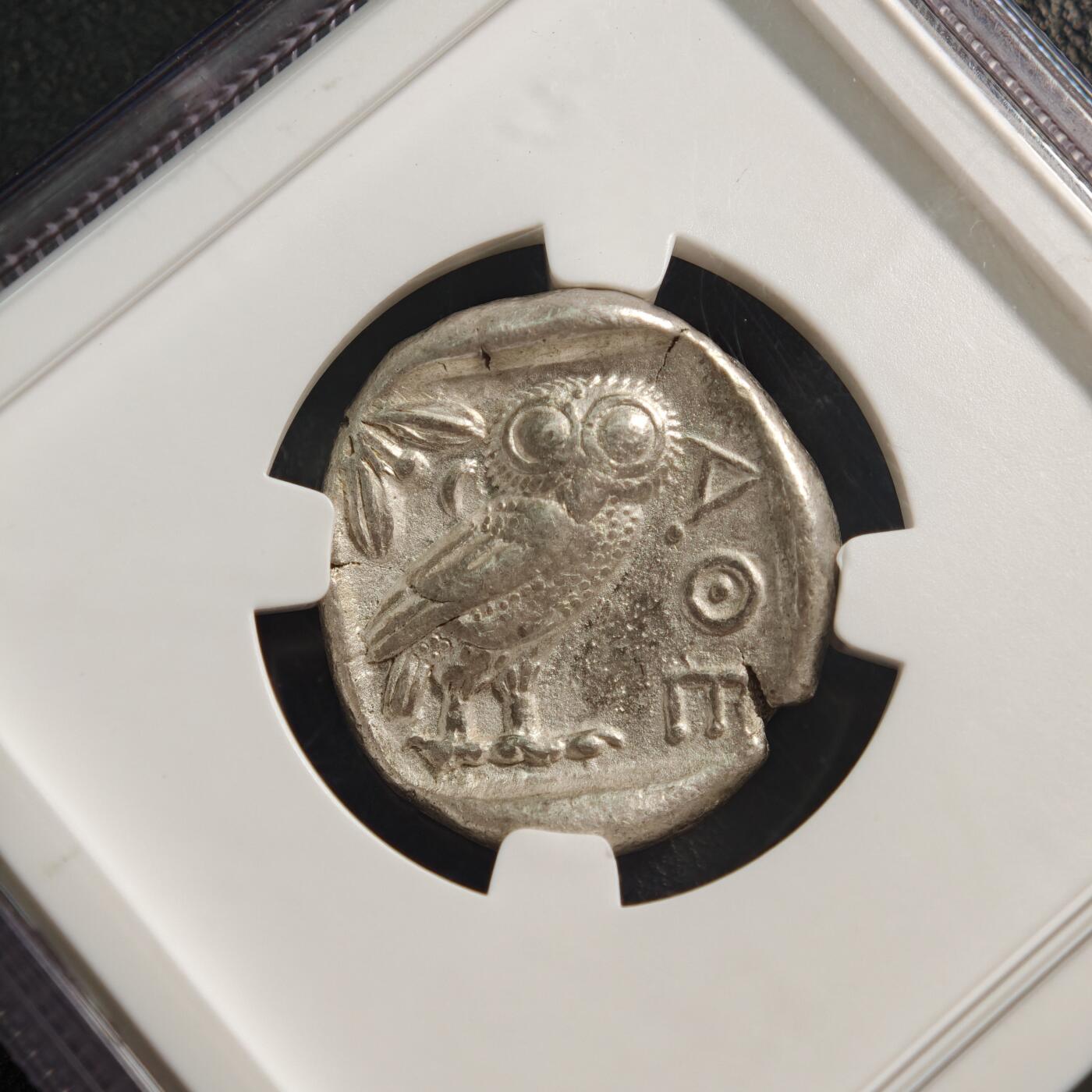 【德藏】世界币章拍卖第152期（拍品征集中~欢迎藏友联系） 公元前440-404年 古希腊雅典猫头鹰四拉克马银币 图案打制立体感十足 NGC VF