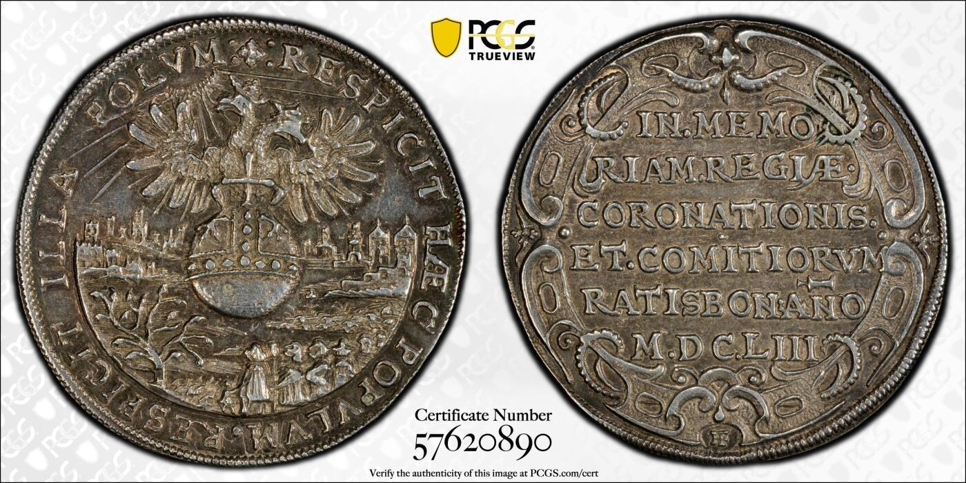 博洋堂“物美丰成”11月精品专场暨第145期（全场包邮） PCGS AU 雷根斯堡1653年1DUCAT银样，稀见品种