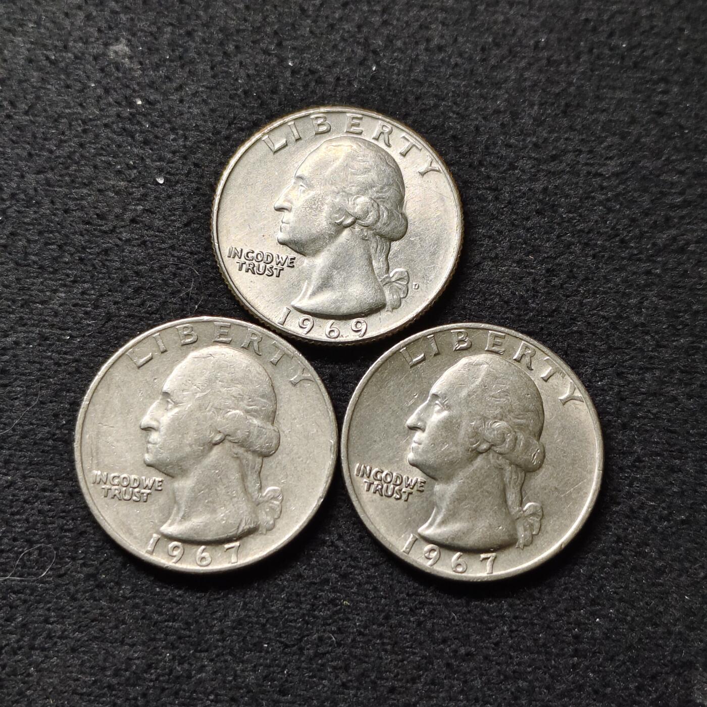 【全场包邮】纯粹捡漏拍474场（免费代拍第11场） 美国1967-1969年华盛顿25分3枚一组