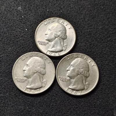 【全场包邮】纯粹捡漏拍474场（免费代拍第11场） - 美国1967-1969年华盛顿25分3枚一组