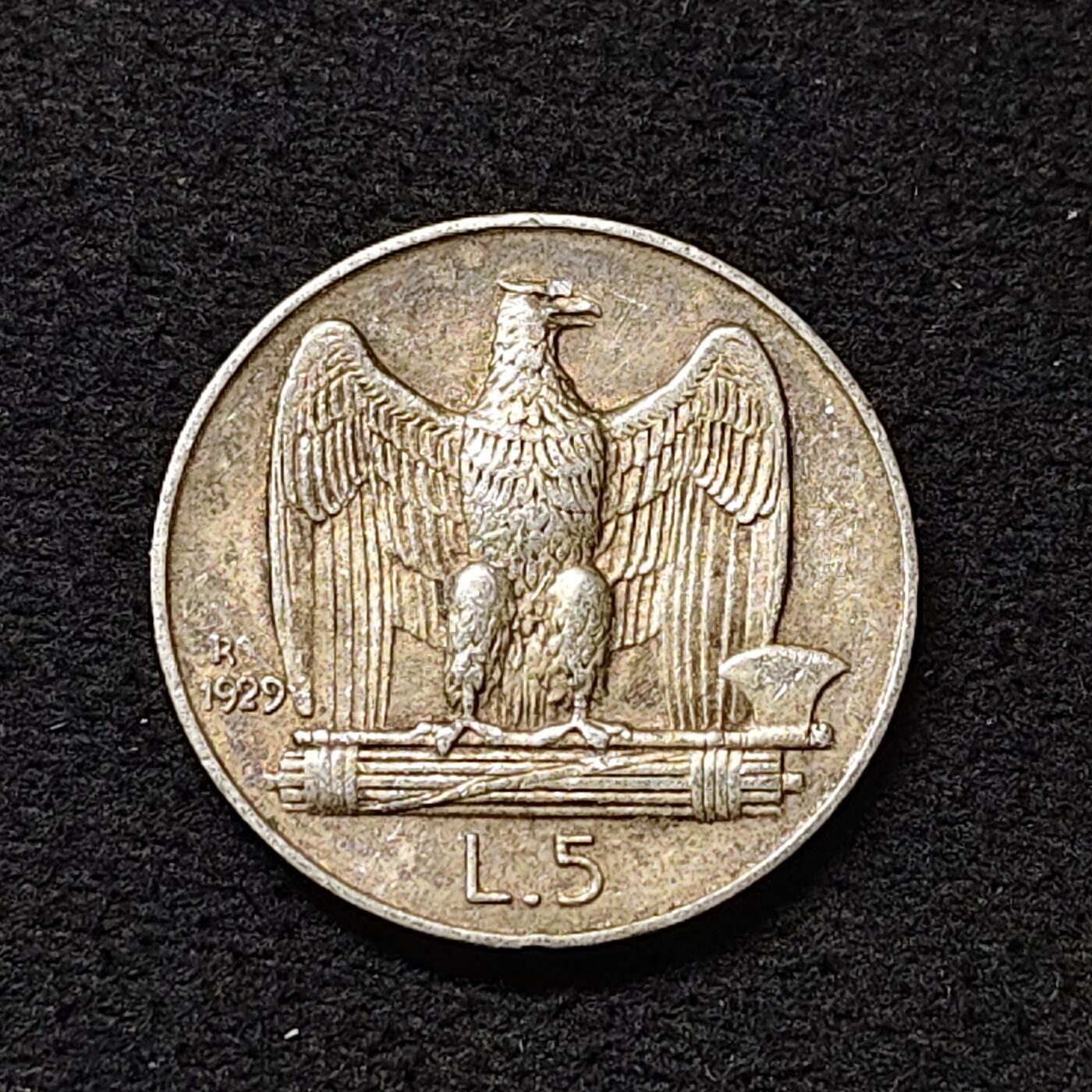 【全场包邮】纯粹捡漏拍474场（免费代拍第11场） 意大利1929年艾曼努尔三世5里拉银币