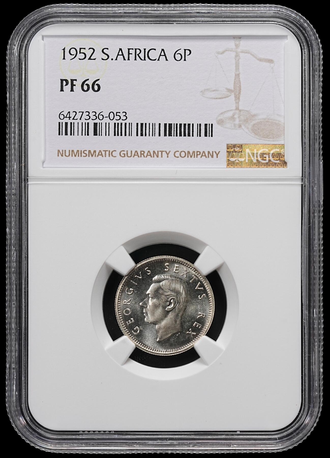 修遠堂世界钱币第九十二期 NGC PF66 1952年南非6便士精制银币
