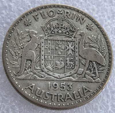  外国优质老铜币银币，周六九点倒数截拍，满百包邮，可寄存半年，喜欢朋友微信扫描二维码可直接参拍 - 澳大利亚1953年2先令银币