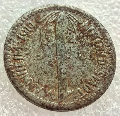  外国优质老铜币银币，周六九点倒数截拍，满百包邮，可寄存半年，喜欢朋友微信扫描二维码可直接参拍 - 德国曼海姆市1919年10芬尼