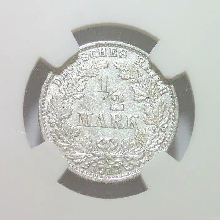 【银】NGC AU 德国1913年J版1/2马克银币 爽品