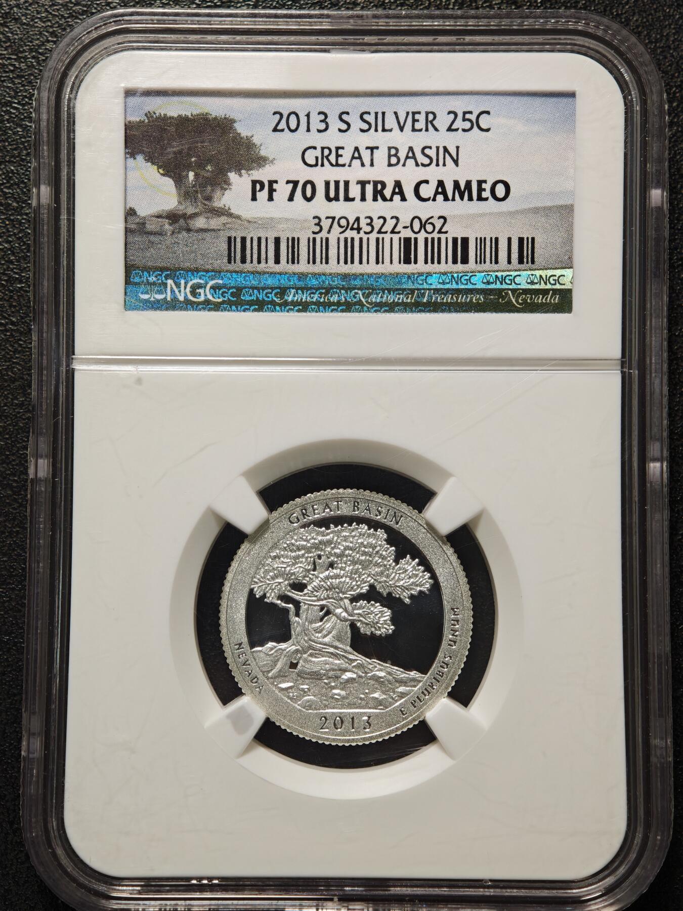【德藏】世界币章拍卖第152期（拍品征集中~欢迎藏友联系） 满分！2013年 美国大盆地国家公园25分精制纪念银币 镜面与磨砂交替 层次感十足 NGC PF70UC