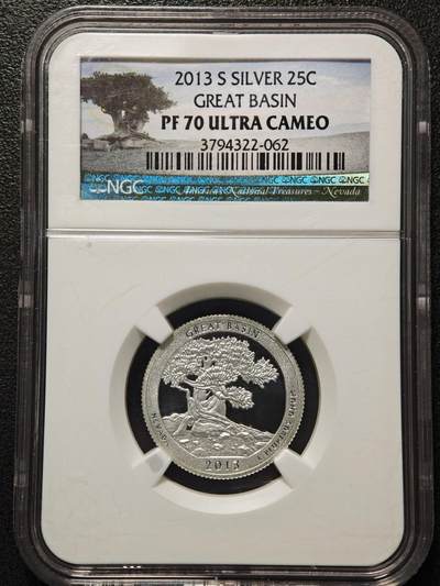 【德藏】世界币章拍卖第152期（拍品征集中~欢迎藏友联系） - 满分！2013年 美国大盆地国家公园25分精制纪念银币 镜面与磨砂交替 层次感十足 NGC PF70UC