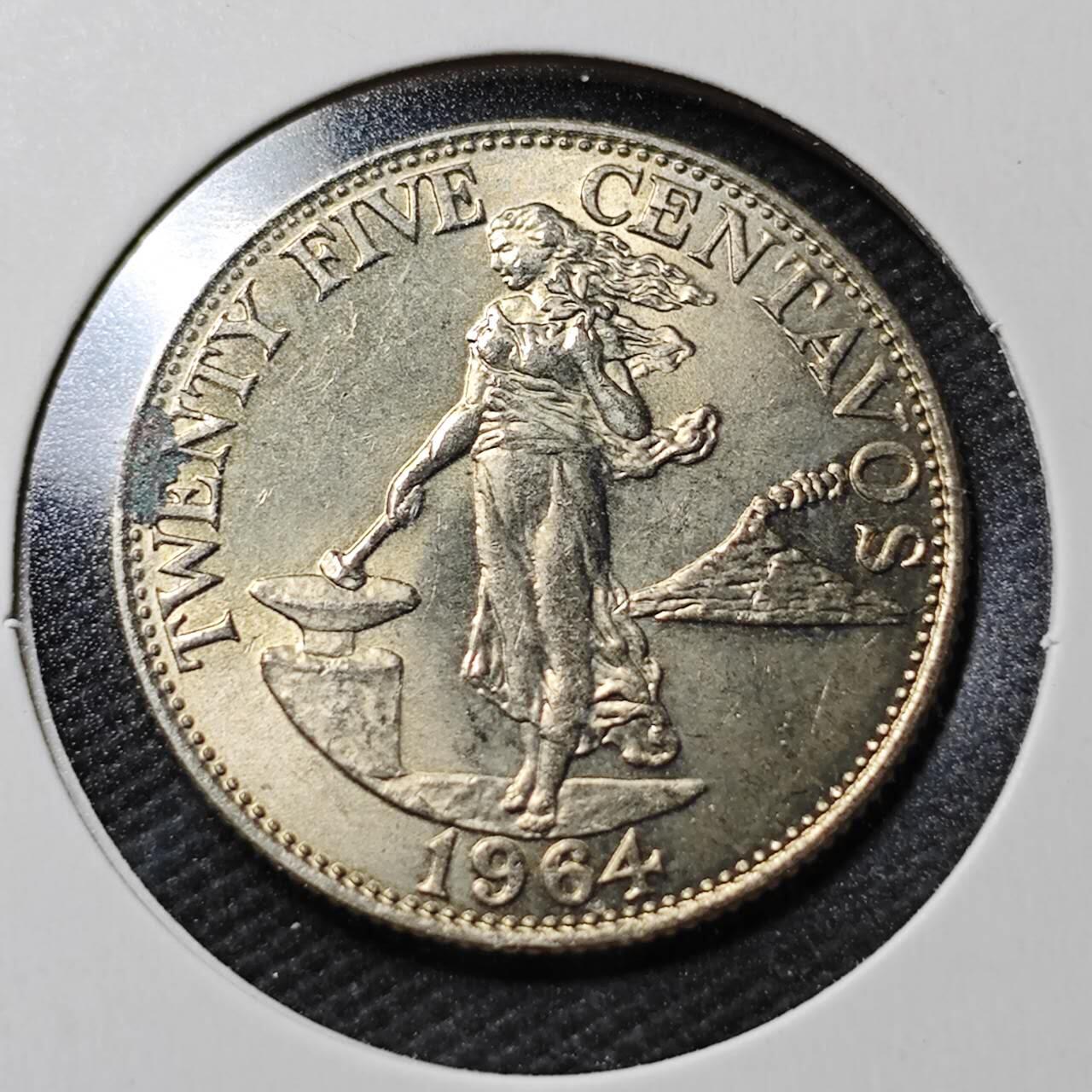 KK钱币收藏小铺  第365场  2月预留时间 周末发货  1964菲律宾25分打铁女神 好品