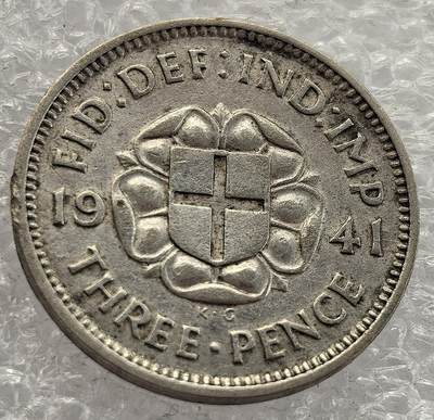  外国优质老铜币银币，周六九点倒数截拍，满百包邮，可寄存半年，喜欢朋友微信扫描二维码可直接参拍 - 英国1941年3便士银币