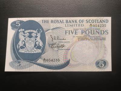 2025十一月第二期，总第200期 - 苏格兰皇家银行1969年5镑AUNC，银行徽章和爱丁堡俯瞰图