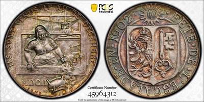 万国钱币拍卖第054期 - PCGS SP67 1902年瑞士日内瓦埃斯卡莱德攻城战三百周年纪念银章 顶级天鹅绒五彩顶级PC唯一冠军分 来自詹姆斯·V·伯迪克收藏
