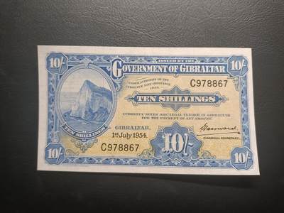 2025十一月第二期，总第200期 - 英属直布罗陀1954年10先令AUNC，直布罗陀峭壁和总督府徽章