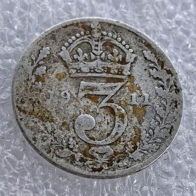  外国优质老铜币银币，周六九点倒数截拍，满百包邮，可寄存半年，喜欢朋友微信扫描二维码可直接参拍 - 英国1911年3便士银币