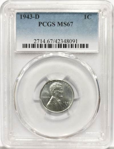 博洋堂“物美丰成”11月精品专场暨第145期（全场包邮） - PCGS MS67 美国1943年林肯铁分 只发行了1943年，美币经典品种，高分很难得，MS68 2025.9.25SB成交价22279元，MS67性价比之王