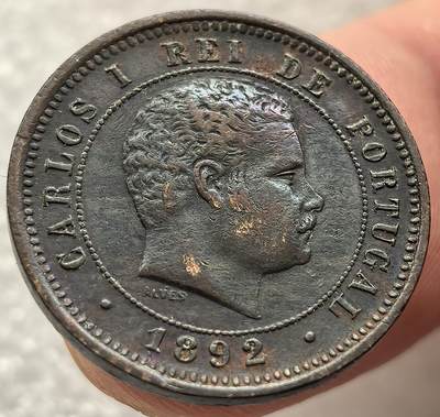  外国优质老铜币银币，周六九点倒数截拍，满百包邮，可寄存半年，喜欢朋友微信扫描二维码可直接参拍 - 葡萄牙1892年5瑞斯