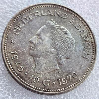  外国优质老铜币银币，周六九点倒数截拍，满百包邮，可寄存半年，喜欢朋友微信扫描二维码可直接参拍 - 荷兰1970年25克大银币