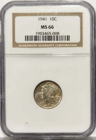 博洋堂“物美丰成”11月精品专场暨第145期（全场包邮） - NGC MS66 美国1941年墨丘利小飞人10美分银币，GEM品质，最近这种分数也是比较少见了，老盒+高分不容错过