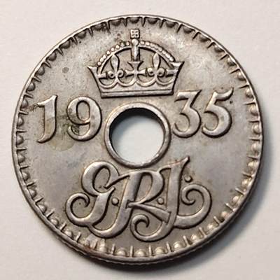 布加迪🐬～世界钱币(上海)🌾第 258 期 /  各国套币和散币 - 英属新几内亚 1935年 3便士 乔治五世 发行一年 铜镍币 16.34mm