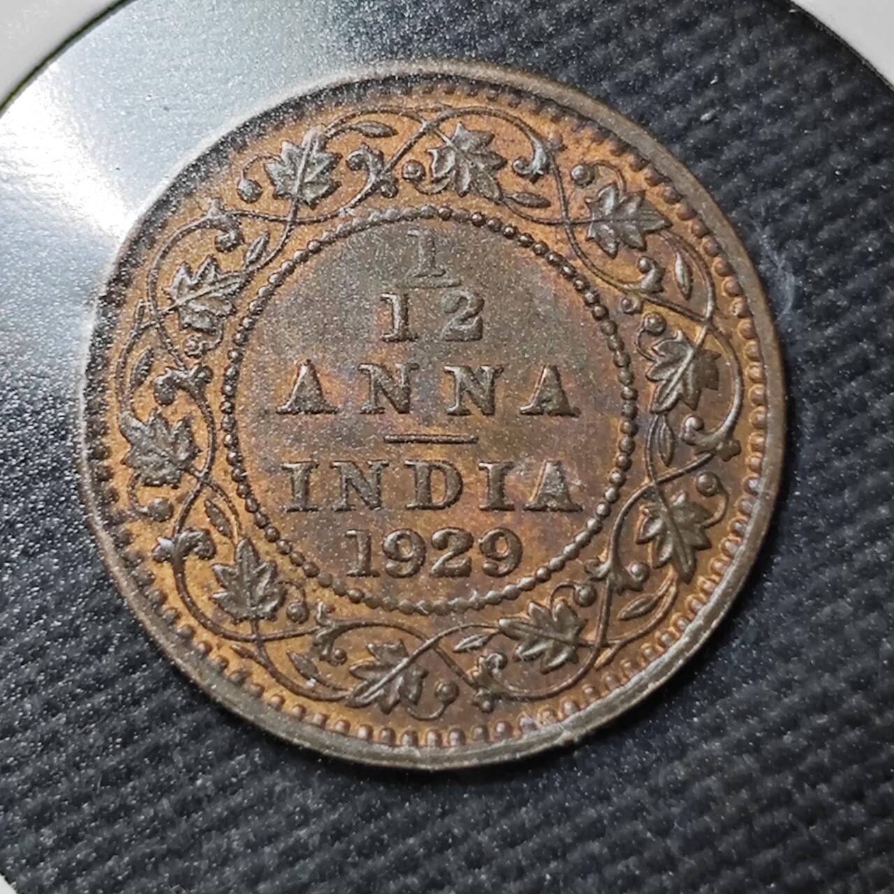 KK钱币收藏小铺  第365场  2月预留时间 周末发货  1929英属印度1/12安娜铜币