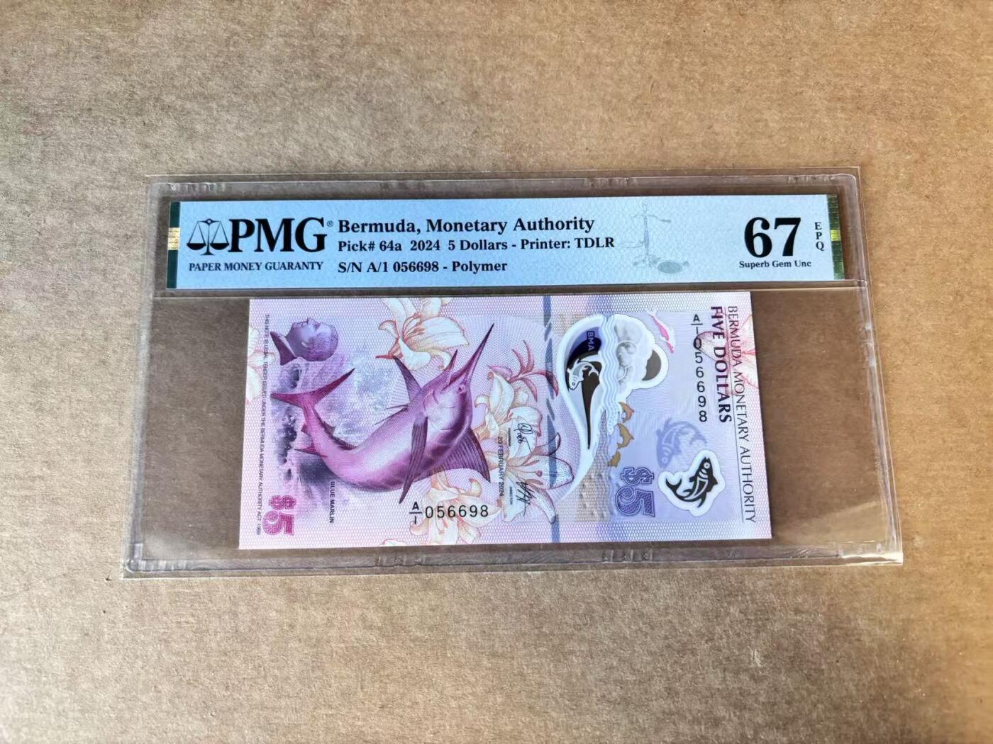 【Blue Auction】世界纸币精拍第747期——18级TOP拍卖/信誉/品质/专业/高效💫 【A/1首发冠无47 获奖钞】百慕大 2024年5元 PMG67EPQ 