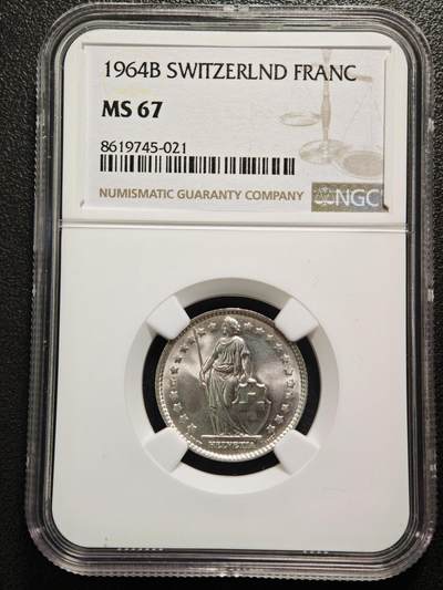 【德藏】世界币章拍卖第152期（拍品征集中~欢迎藏友联系） - 1964年 瑞士法郎银币  原光十足 NGC MS67