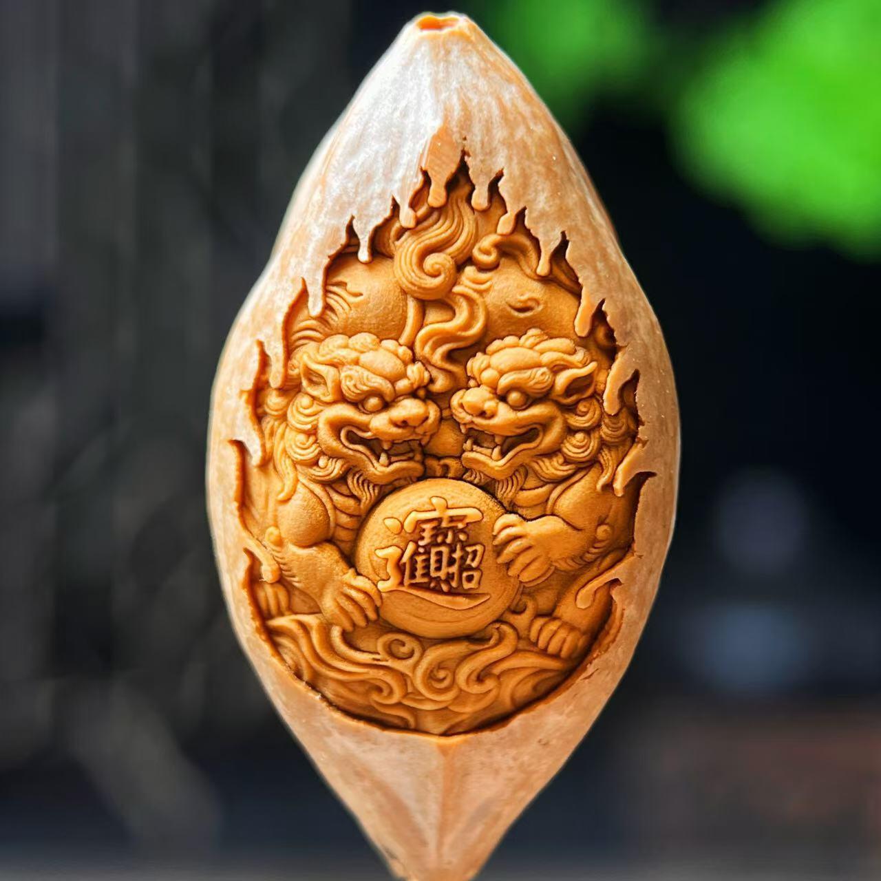 听雨轩（二十）竹雕 核雕专场 橄榄核雕 2.0双狮 单粒