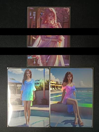 花开卡拍第46期（11月9号周日截拍，品控勿拍!!!拍品不寄存，运费5元，自制卡难免瑕疵，可能存在轻微撞角爆边等出厂瑕疵，品控介意勿拍！） - 动漫美女卡牌 泳衣美女3张 彩闪