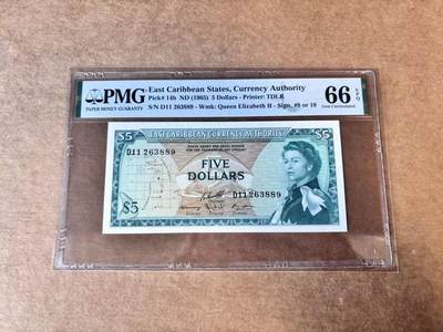 【Blue Auction】世界纸币精拍第747期——18级TOP拍卖/信誉/品质/专业/高效💫 - 【无47】东加勒比 1965年5元 戎装女王  PMG66EPQ 
