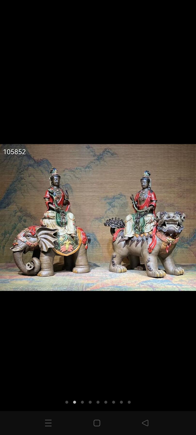 紫砂挂釉文殊菩萨，普贤菩萨，工艺精湛，造型微妙微翘，保存非常完整！