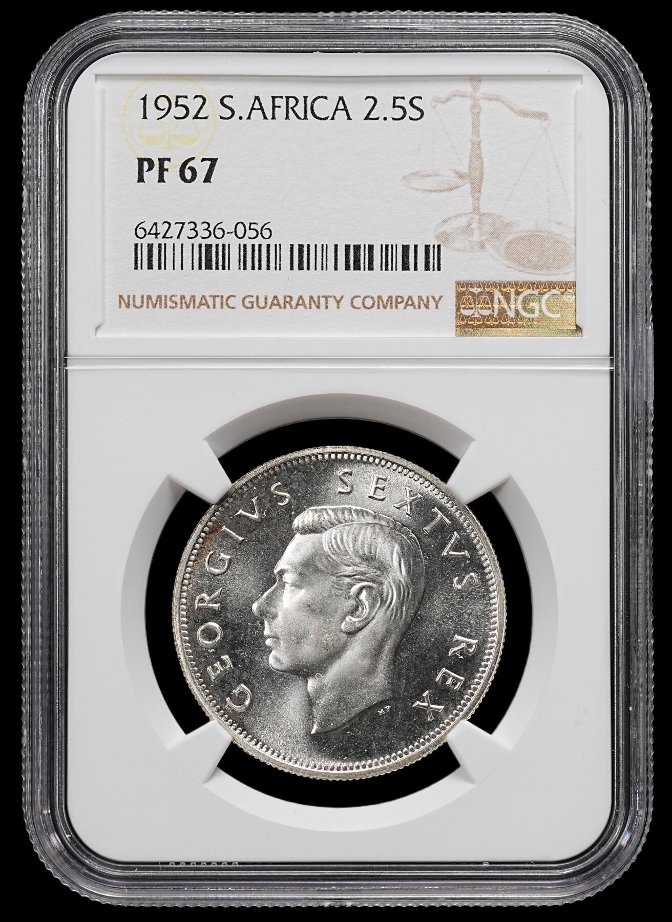 修遠堂世界钱币第九十二期 NGC PF67 1952年南非2.5先令精制银币